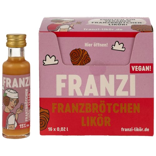 Franzi Franzbrötchenlikör Miniaturbox - Vegan - VPE: 16x0,02