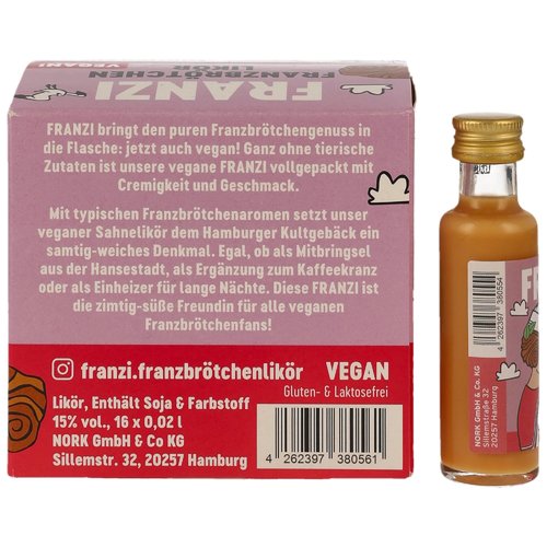 Franzi Franzbrötchenlikör Miniaturbox - Vegan - VPE: 16x0,02