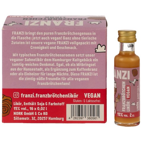 Franzi Franzbrötchenlikör Miniaturbox - Vegan - VPE: 16x0,02